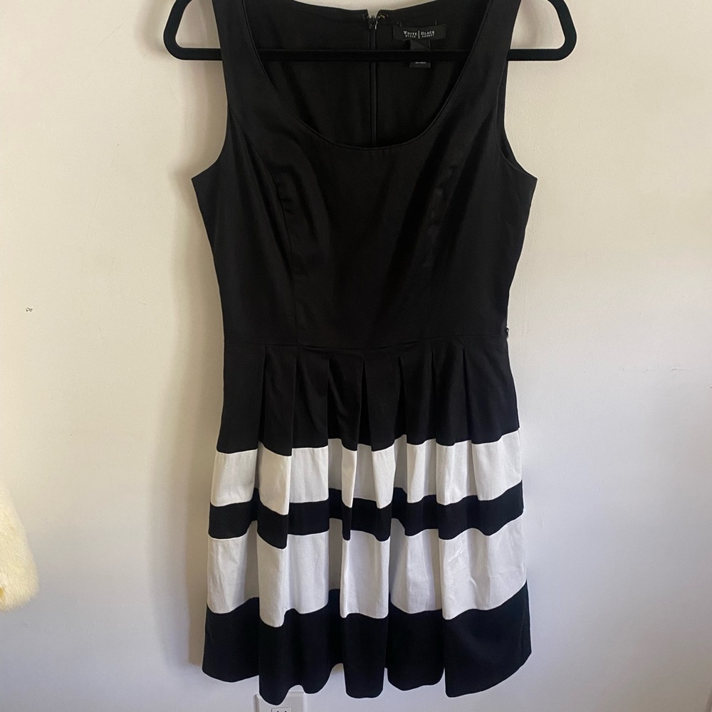 White House Black Market Black and White Striped Fit-and-Flare Mini Dress